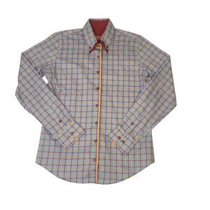 Claudio Lugli Shirt Mens Small 38 Blue Check Button Up Long Sleeve Designer